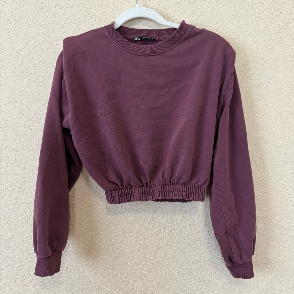Zara Cropped Drop Shoulder Sweatshirt, Size Small